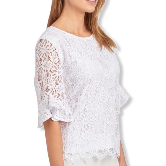 Nanette Lepore Cream Lace Flounce Statement Sleeve Blouse NWT size Small - Picture 2 of 11